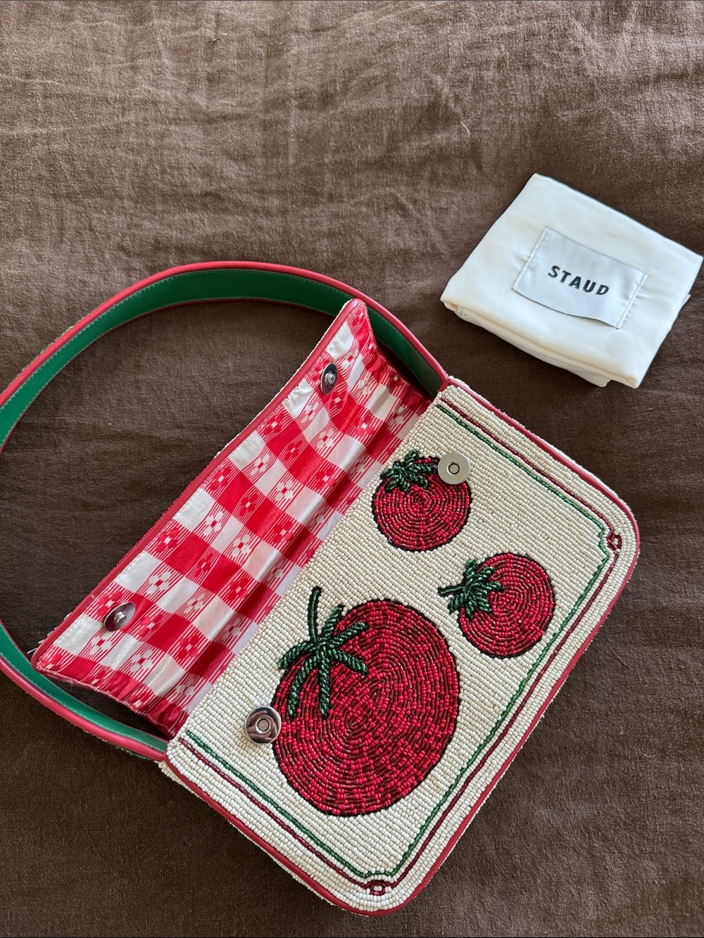 Staud Beaded Tomato Motif Shoulder Bag - White & Red - Picture 3 of 4